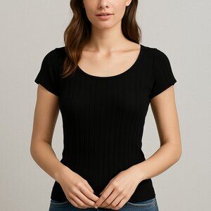 Joseph A. Black Ribbed Short Sleeve Top